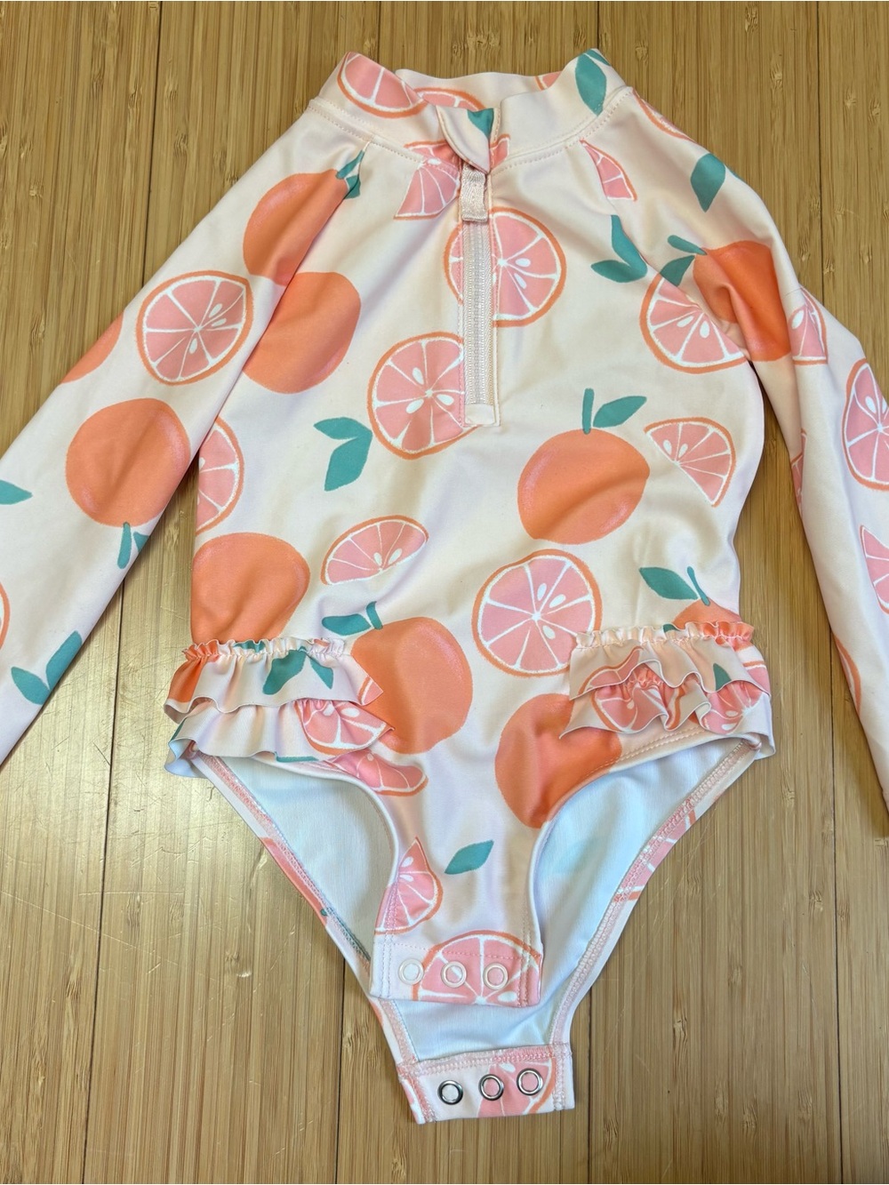 Carter's Peach & Teal Citrus Ruffle One-Piece Swimsuit